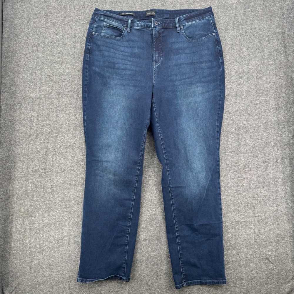 Talbots Curvy Straight Leg Jeans 18 Florence Wash Dark Indigo Blue Stretch Denim